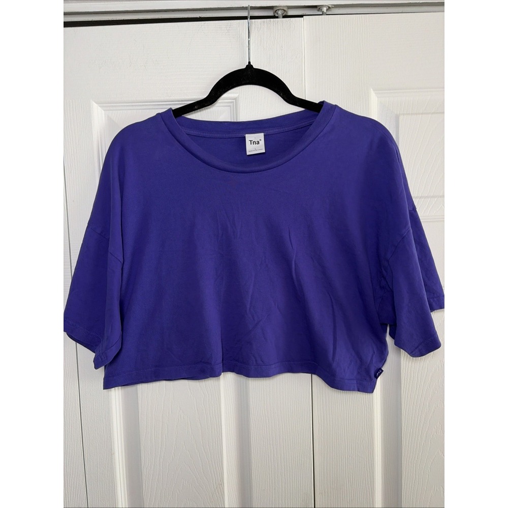 Tna Aritzia Cropped Boxy Tee Womens Size L Purple Streetwear Cotton T-Shirt